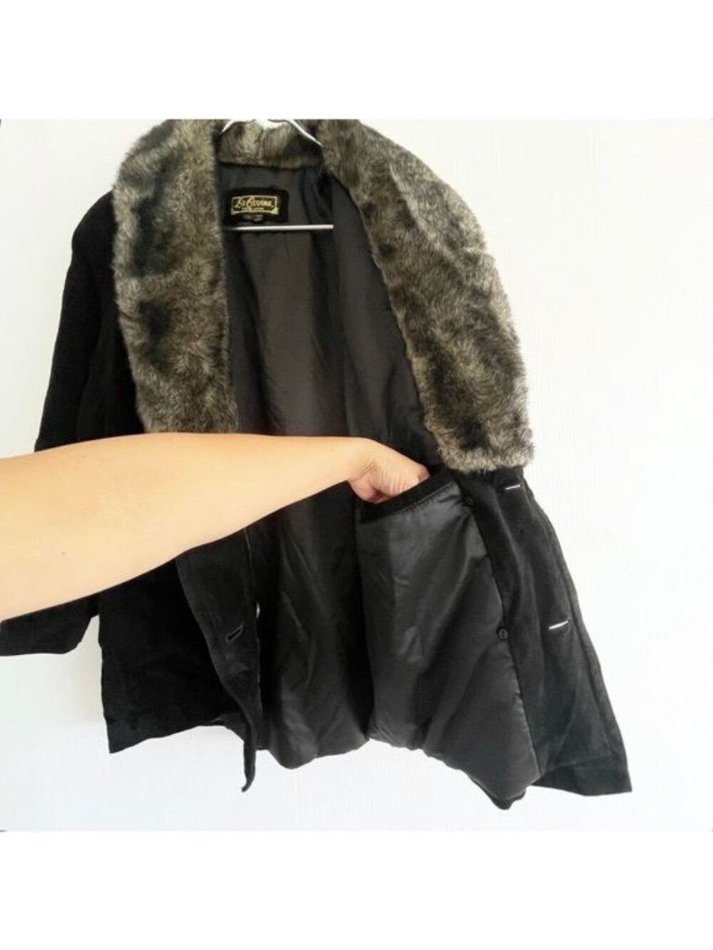 La Covina 100% Genuine Leather and Faux Fur collar winter Coat Small - Picture 7 of 13